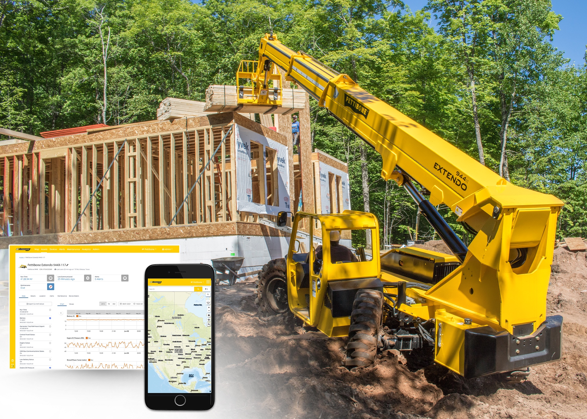 Pettibone X-Command allows owners to monitor equipment location and performance.